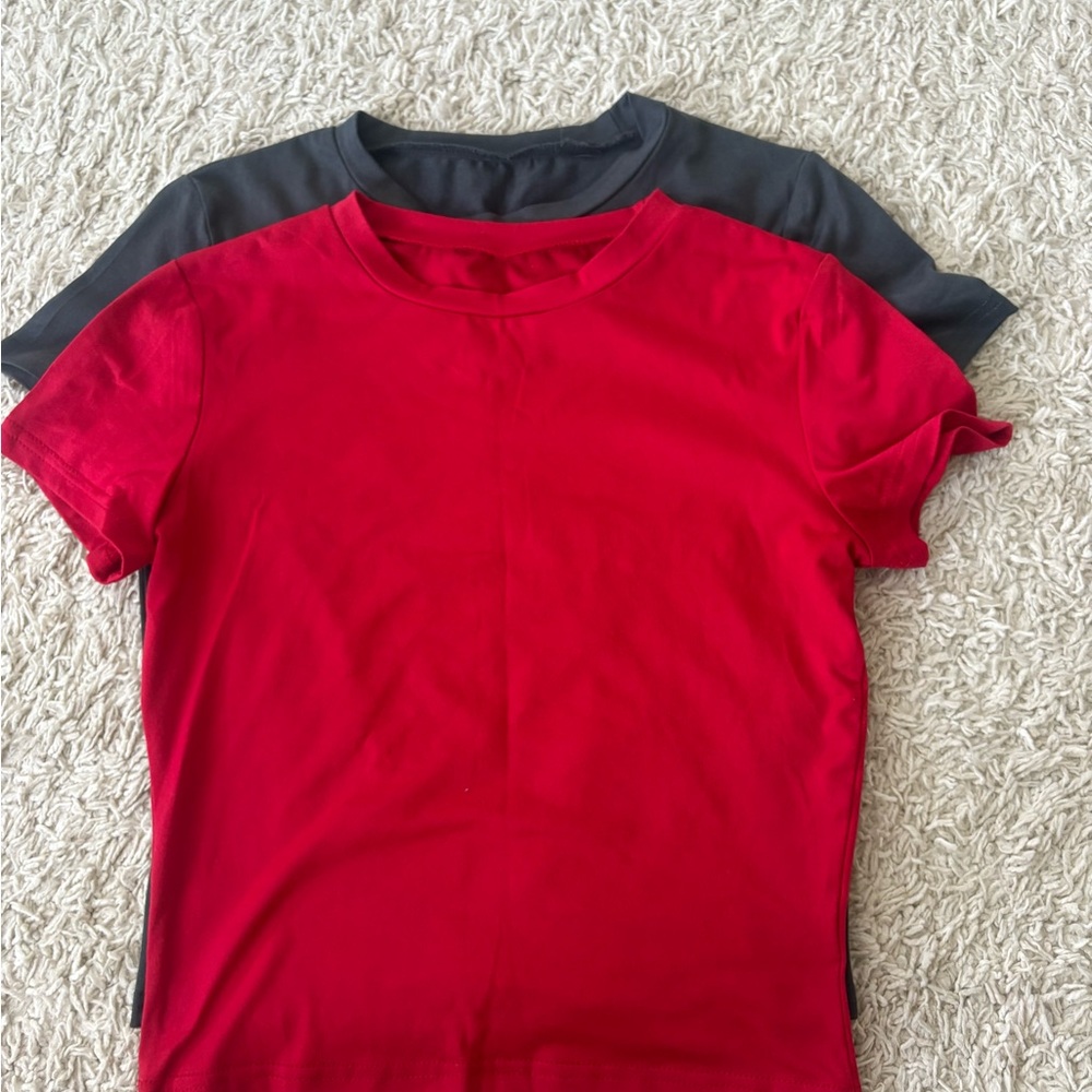 SHEIN Red and Gray Short Sleeve Tee